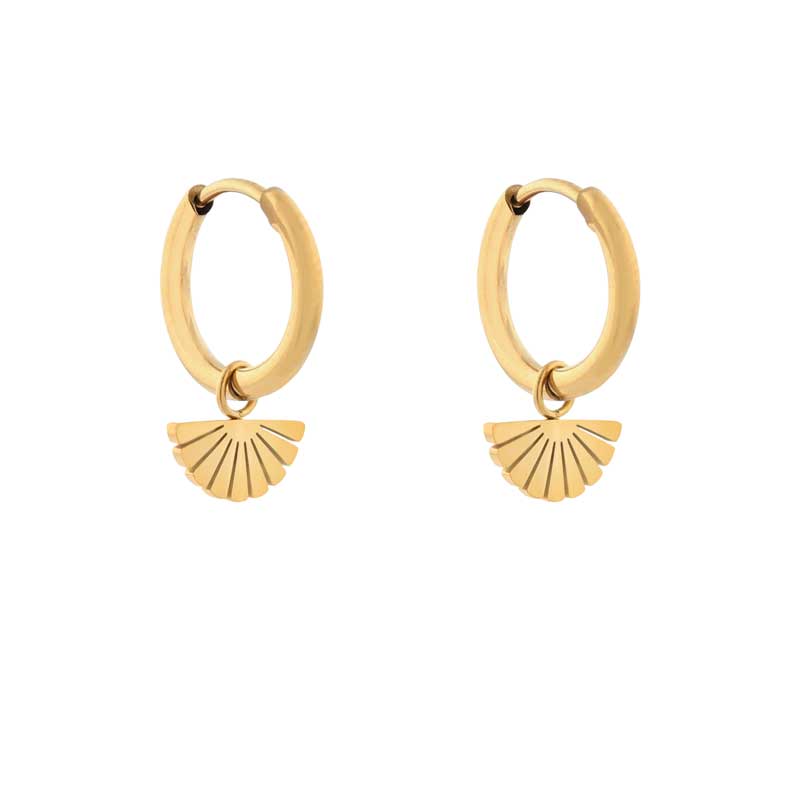 Earrings small with pendant fan gold