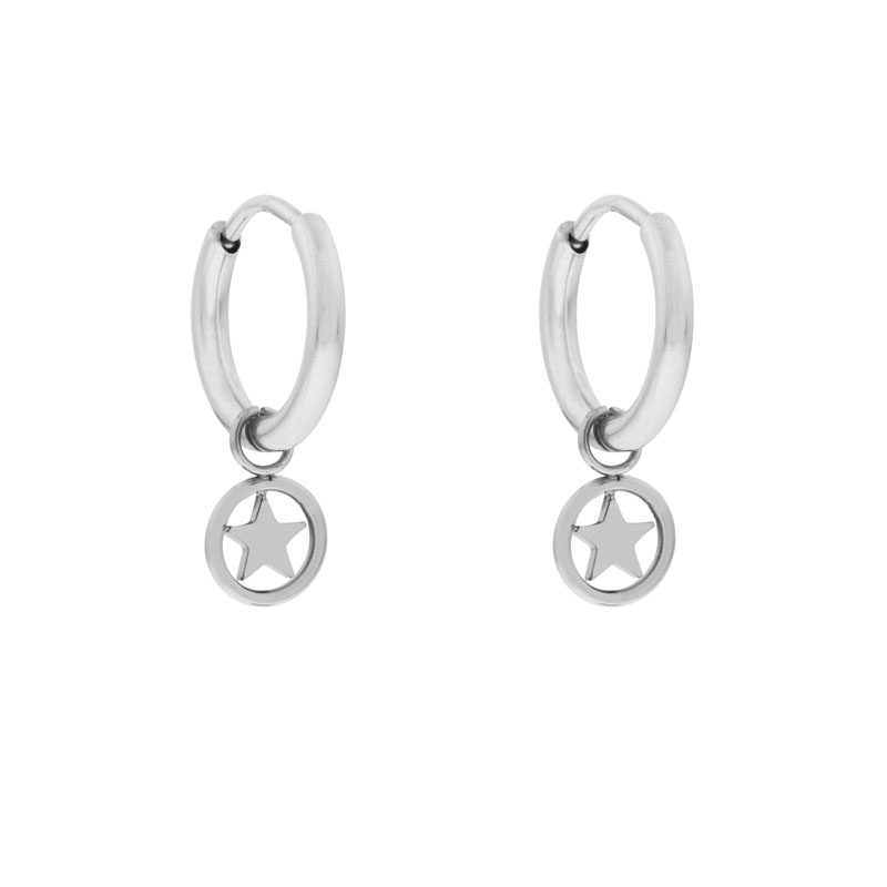 Earrings small with pendant round with star silver