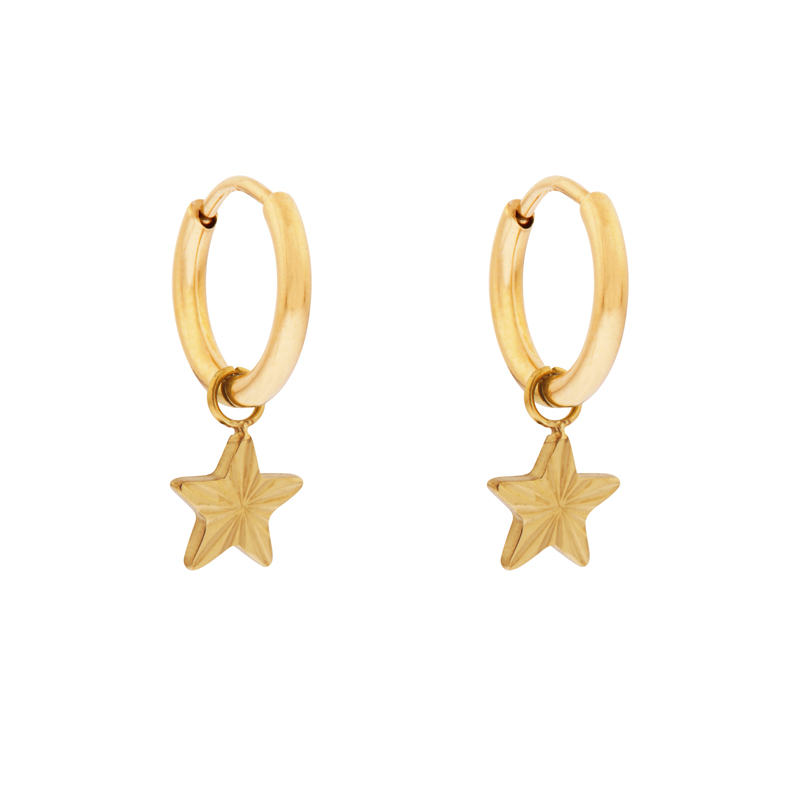 Earrings small with pendant flamed star gold