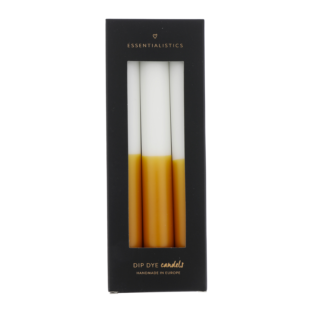 Dip dye dinner candle 3 pieces white ochre