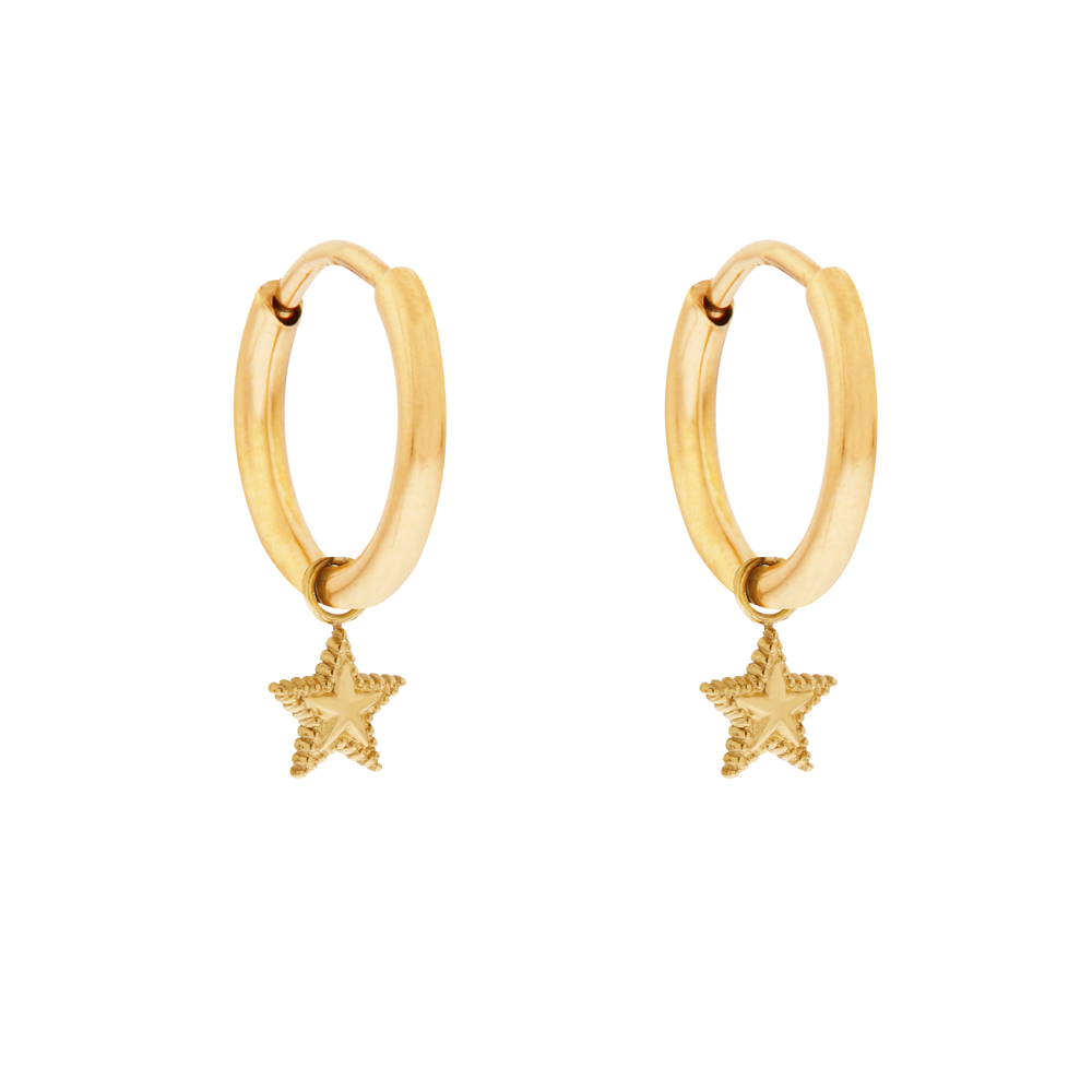 Earrings large with pendant dots star gold