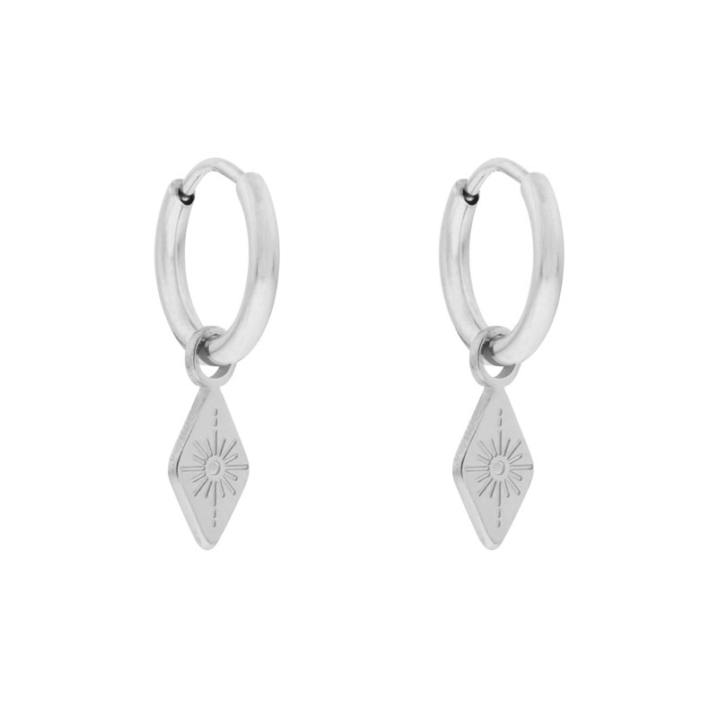 Earrings small with pendant diamond sun silver