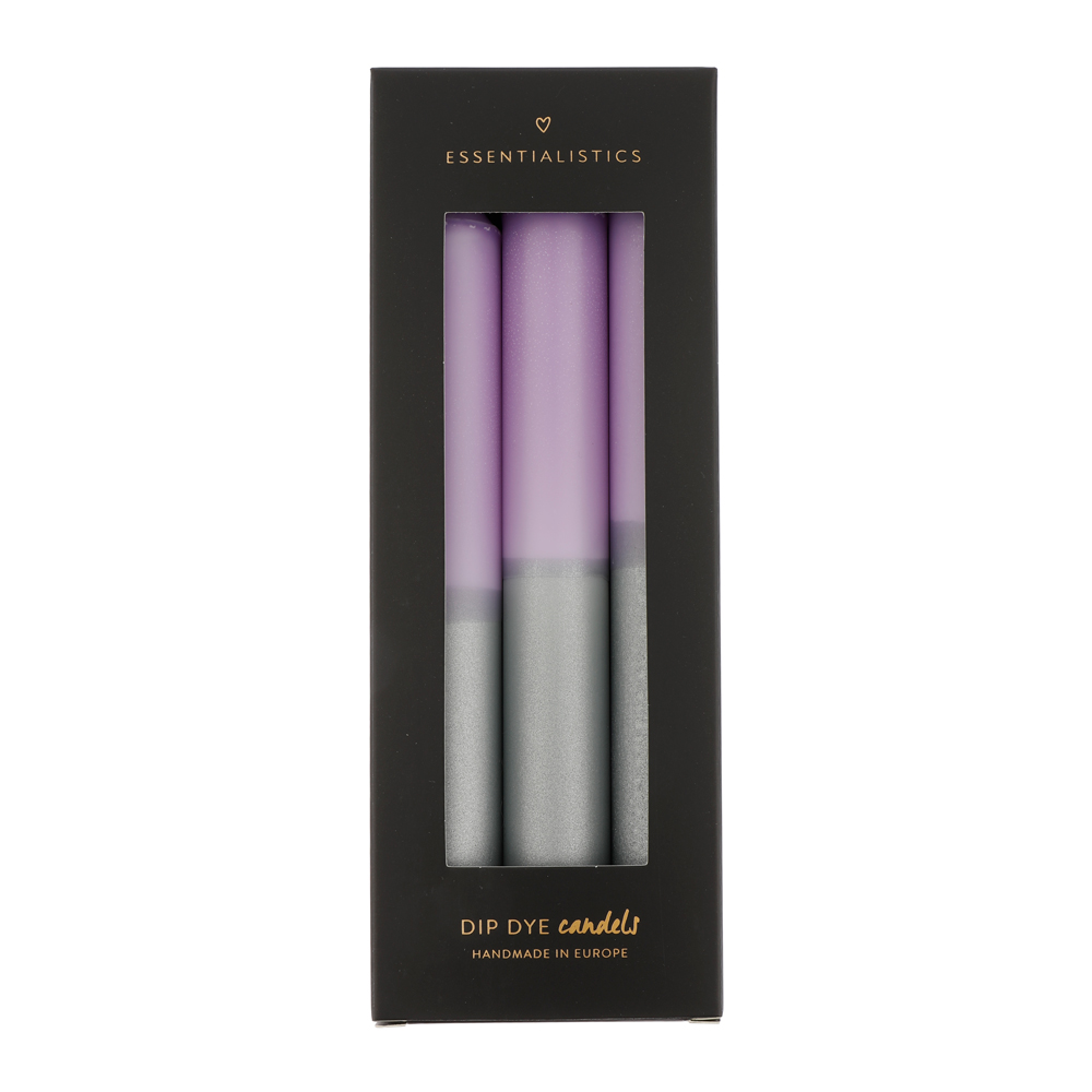 Dip dye dinner candle 3 pieces lilac silver