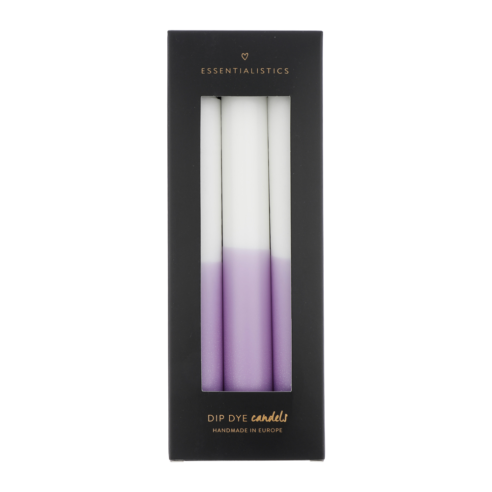 Dip dye dinner candle 3 pieces white lilac
