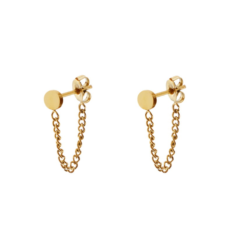 Stud earrings with chain round gold