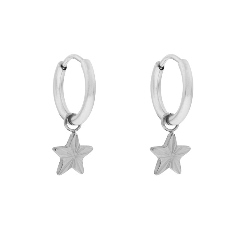 Earrings small with pendant flamed star silver