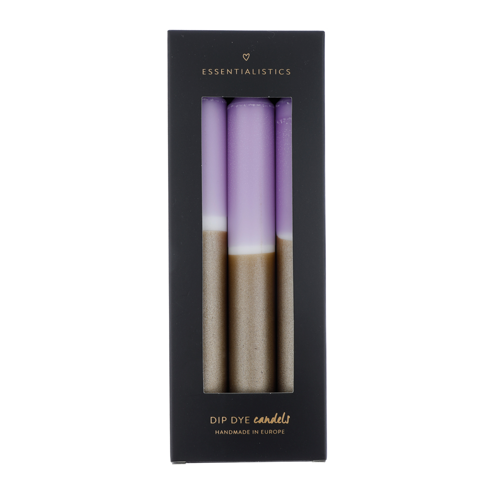 Dip dye dinner candle 3 pieces lilac white gold