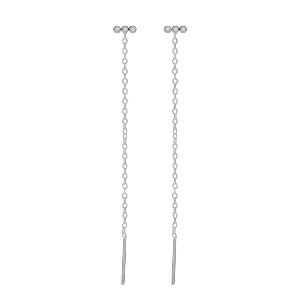 Stud threader earrings dots in a row silver