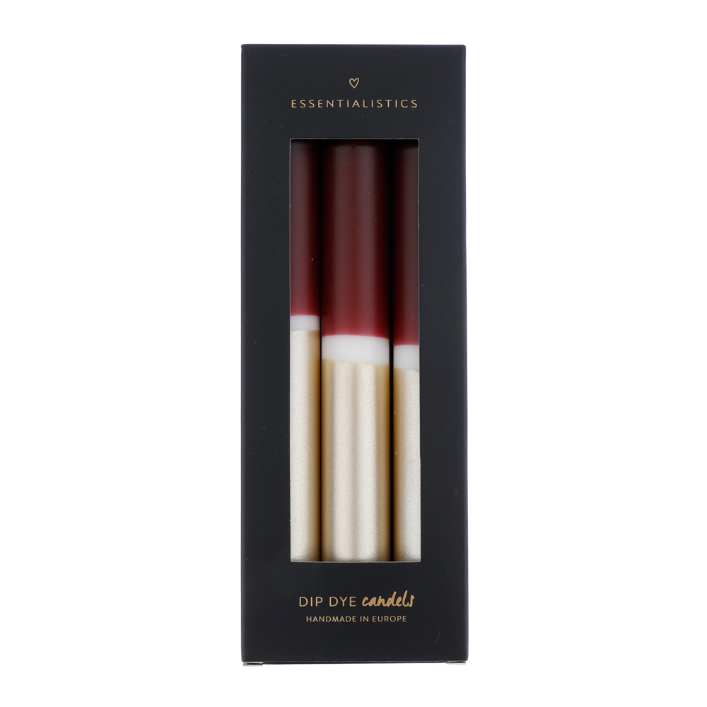 Dip dye dinner candle 3 pieces dark red white champagne
