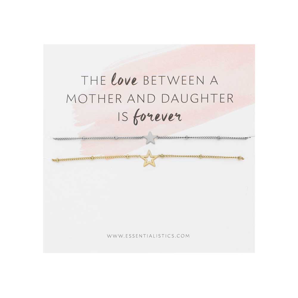 Bracelet set share - mother daughter - stars - silver and gold