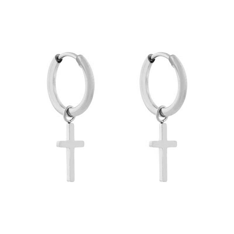 Earrings small with pendant cross traditional silver
