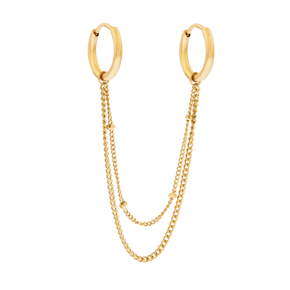 Earrings double ring chain plain and dots
