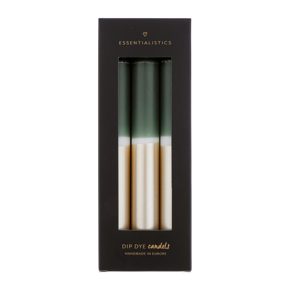 Dip dye dinner candle 3 pieces dark green white champagne