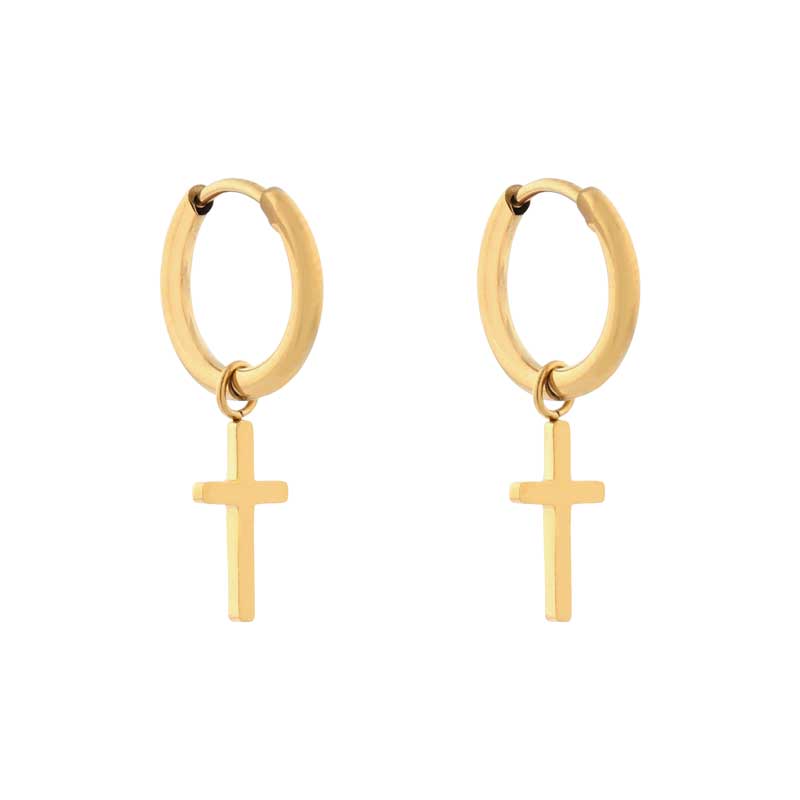 Earrings small with pendant cross traditional gold