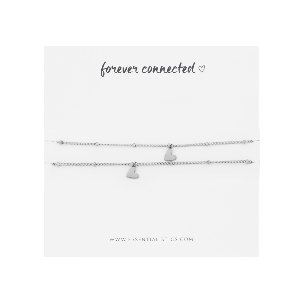 Bracelet set share - forever connected - tilted heart - silver