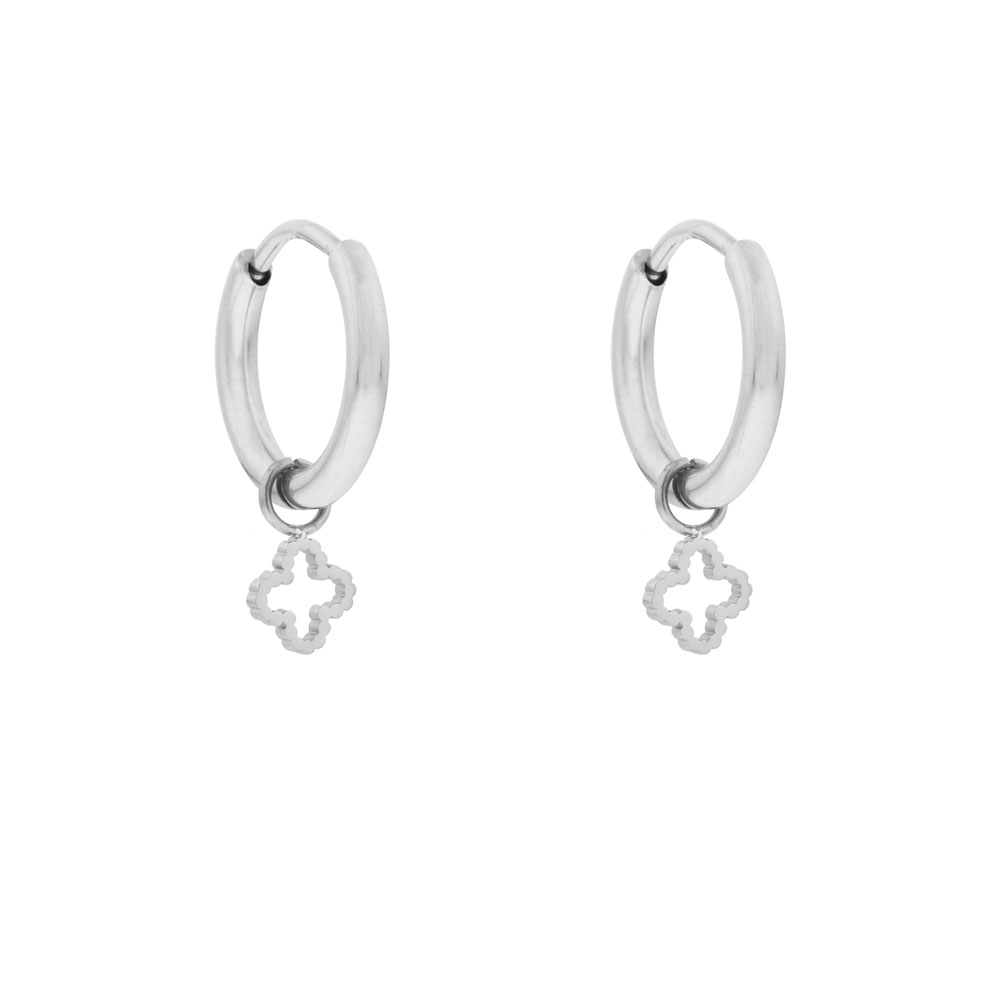 Earrings small with pendant open ribbed clover silver