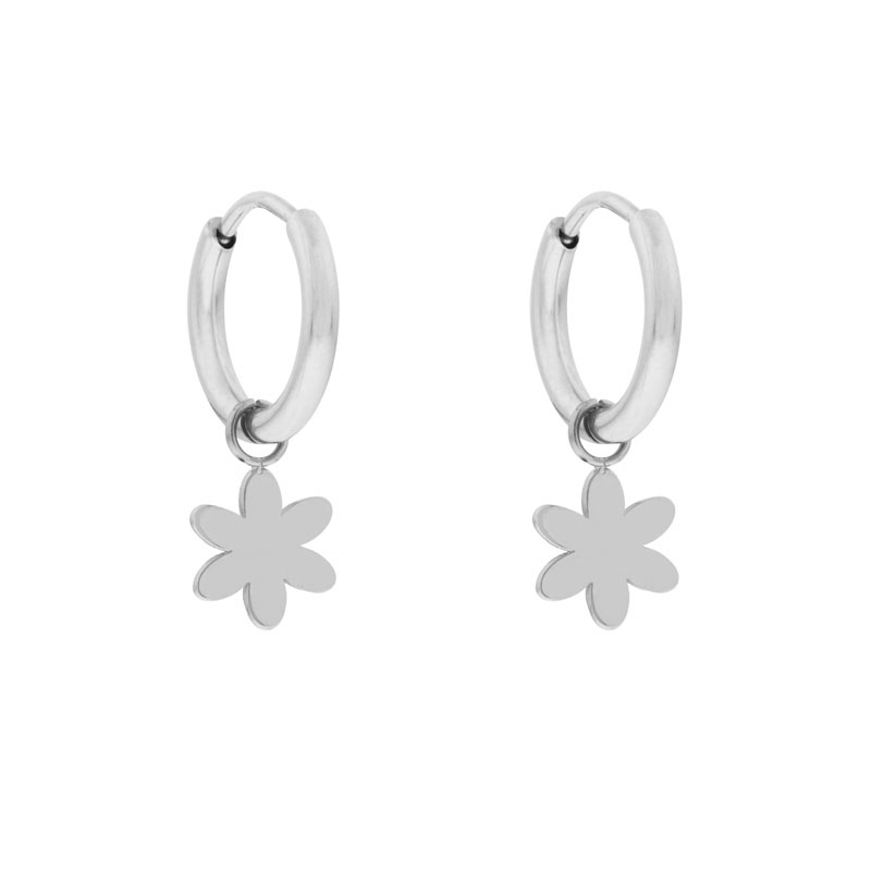 Earrings small with pendant flower silver