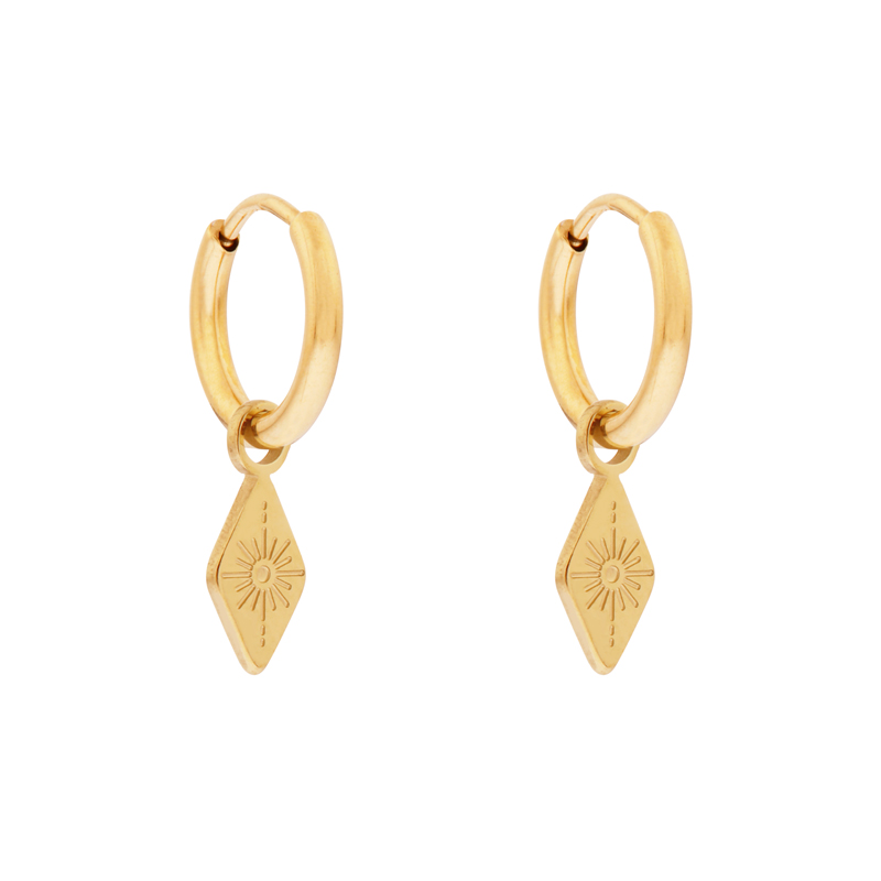 Earrings small with pendant diamond sun gold