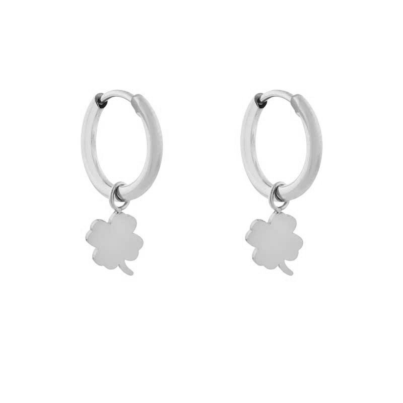 Earrings small with pendant clover silver Earrings small with pendant clover silver