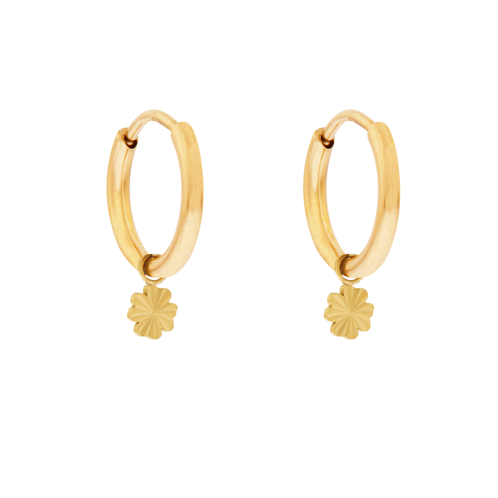 Oorbellen groot met hanger gevlamd klavertje goud Oorbellen groot met hanger gevlamd klavertje goud