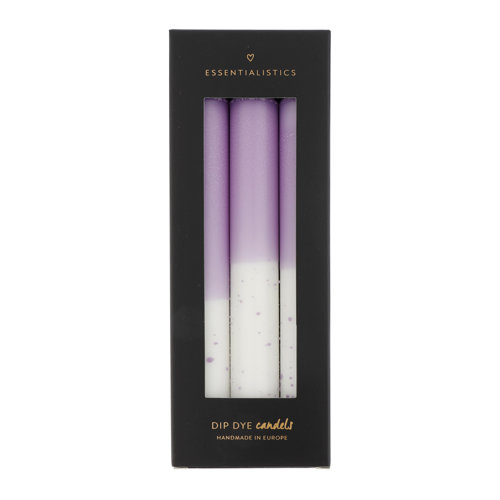 Dip dye confetti dinner candle 3 pieces lilac white