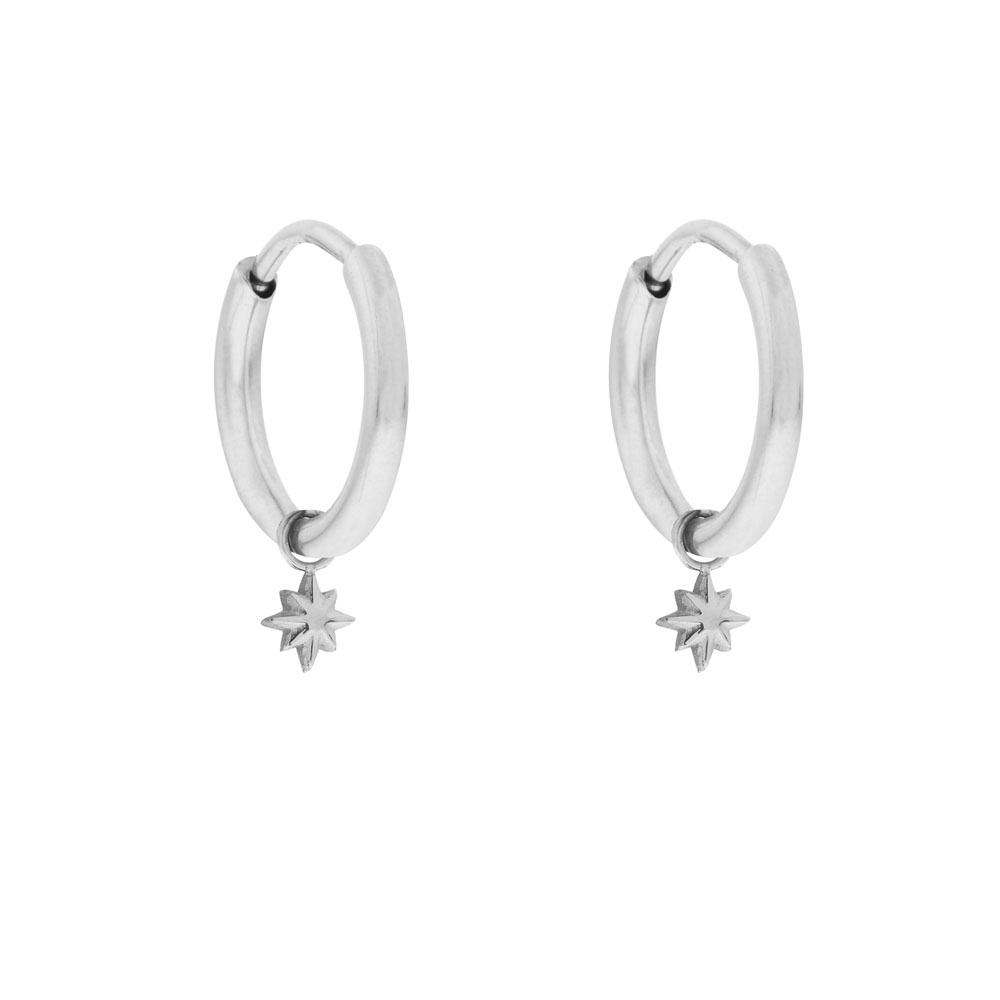Oorbellen groot met hanger noordster zilver Oorbellen groot met hanger noordster zilver