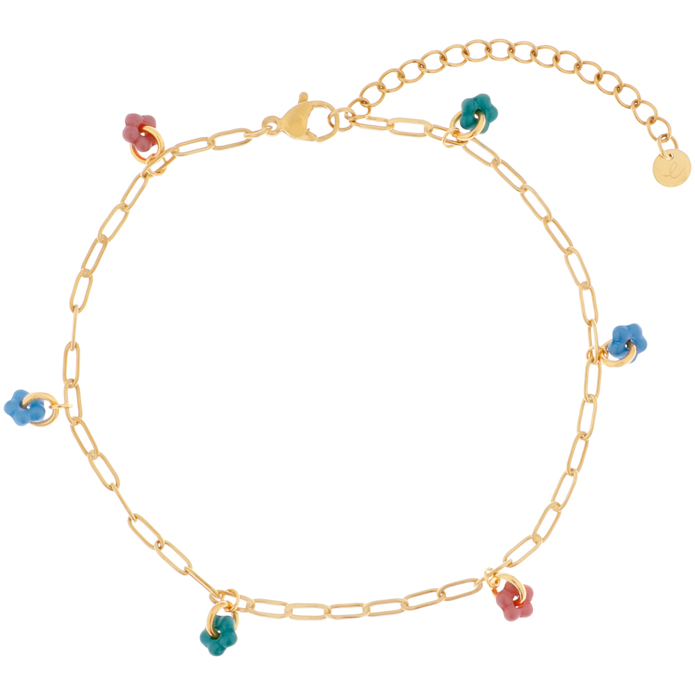 Enkelbandje minimalistisch flowerpower rood/groen/blauw Enkelbandje minimalistisch flowerpower rood/groen/blauw