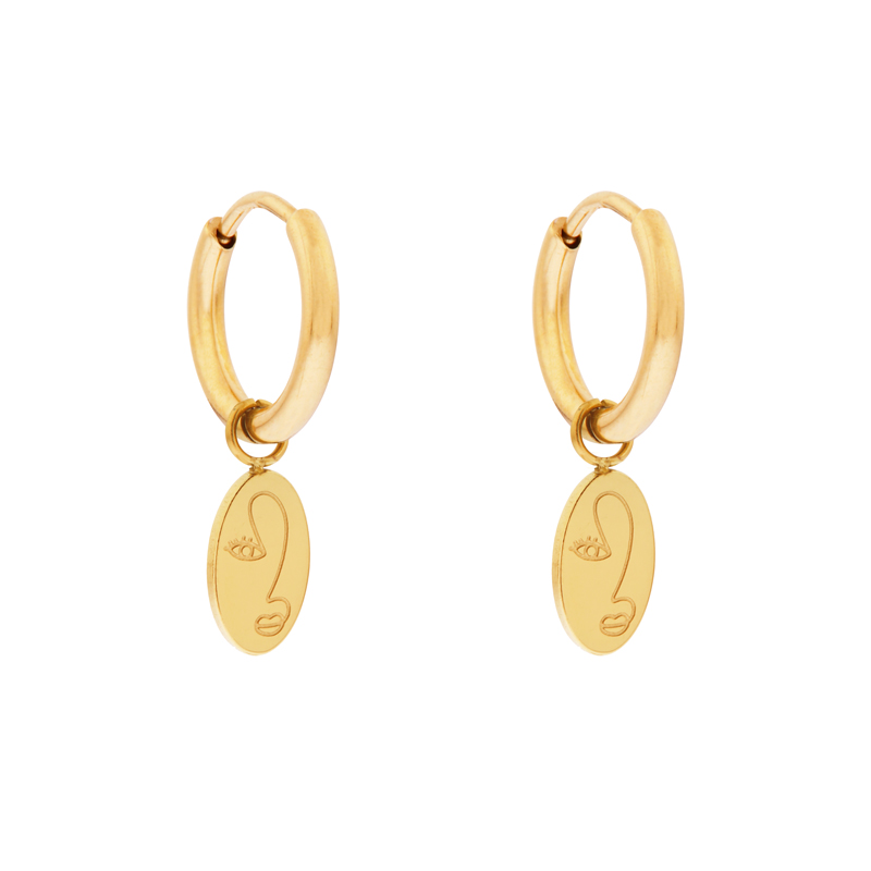 Earrings small with pendant female face gold
