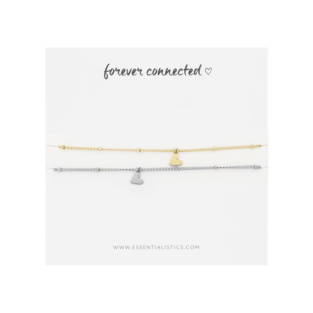 Bracelet set share - forever connected - tilted heart - gold and silver
