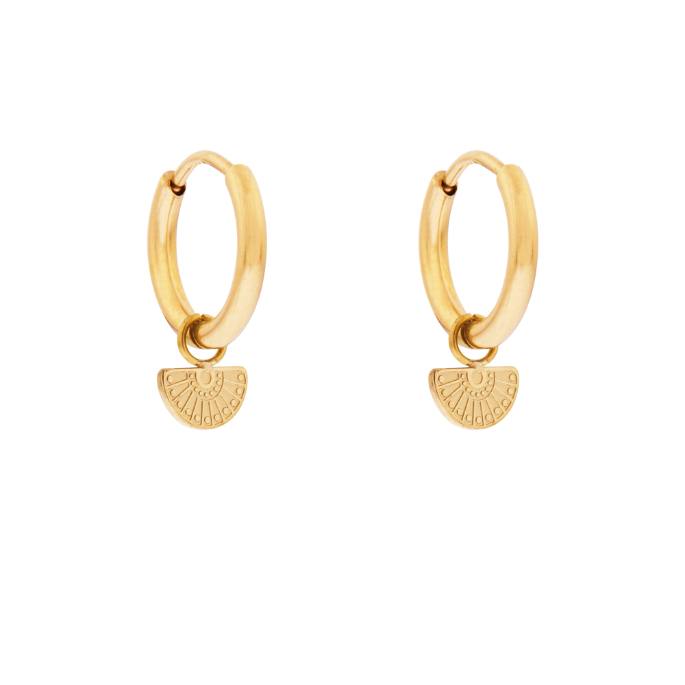 Earrings small with pendant fan figure gold