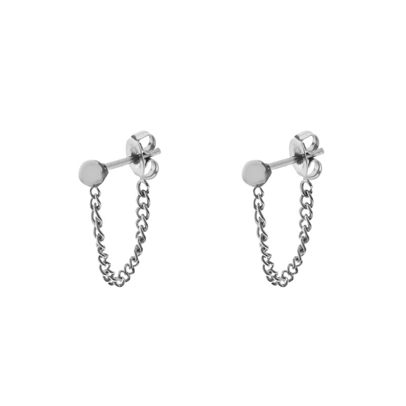 Stud earrings with chain dot silver