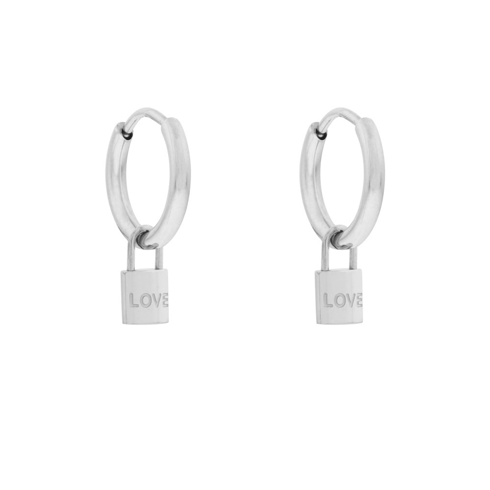 Earrings small with pendant lock love silver