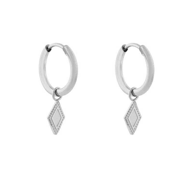 Earrings small with pendant diamond figure silver