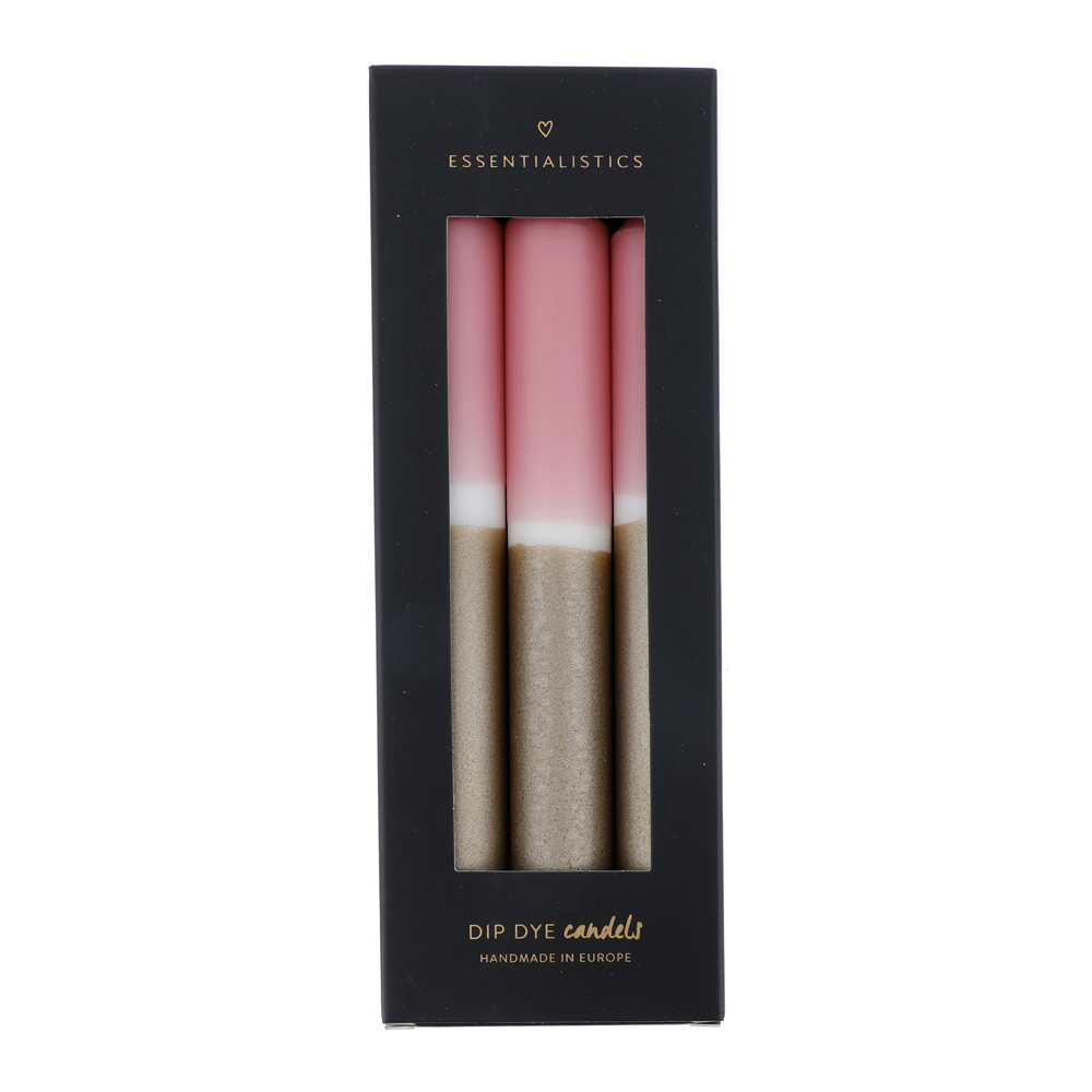 Dip dye dinner candle 3 pieces light pink white gold