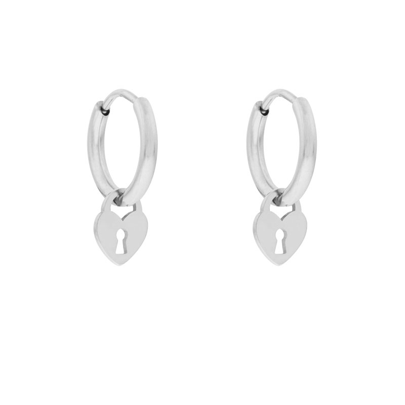 Earrings small with pendant lock silver